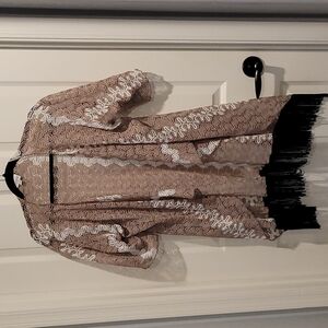 Beige & White Cardigan w/ Fringe LuLaRo S